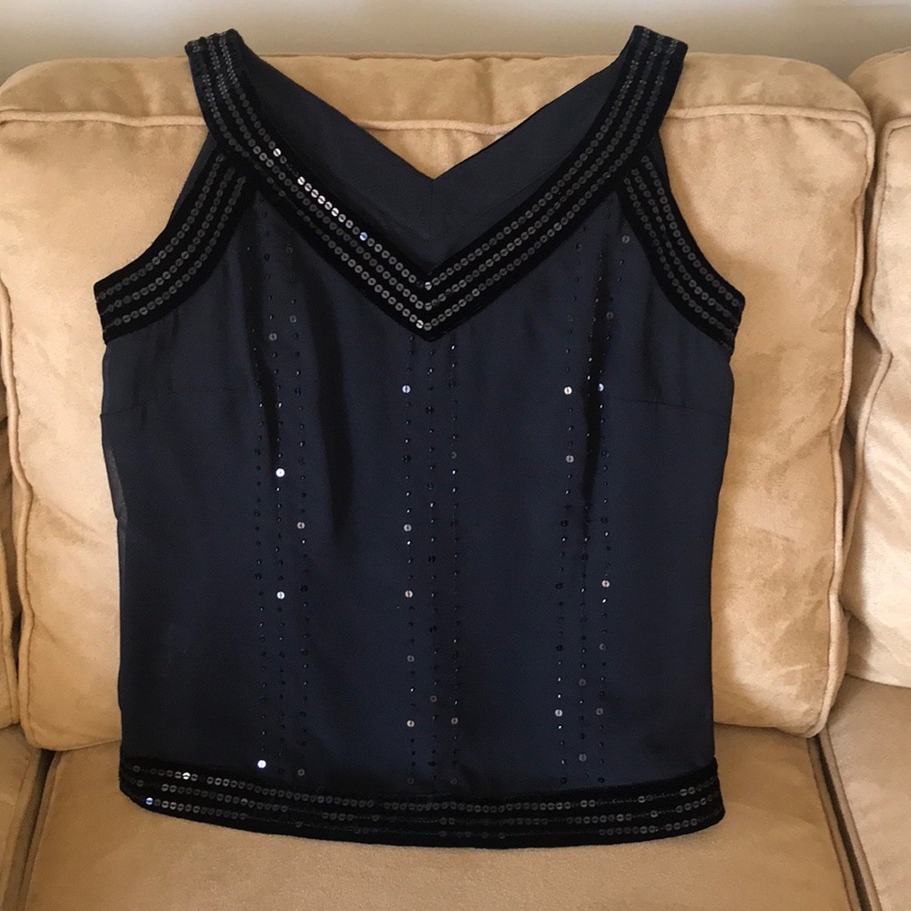 Loft black tank velvet & sequins Size 6 holiday